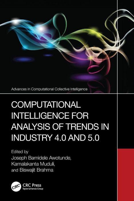 Buchtitel in Großbuchstaben: "COMPUTATIONAL INTELLIGENCE FOR ANALYSIS OF TRENDS IN INDUSTRY 4.0 AND 5.0"; bunte abstrakte Formen.
