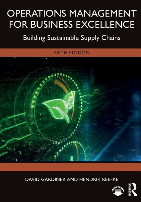 "Operations Management for Business Excellence: Building Sustainable Supply Chains." Illustration eines digitalen Blatts.