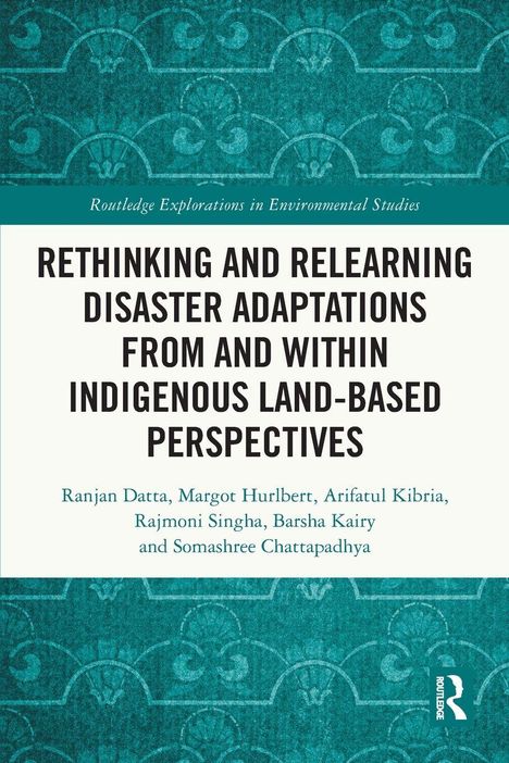 Titel: "Rethinking and Relearning Disaster Adaptations from and within Indigenous Land-Based Perspectives". Turquoise Muster.