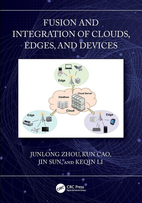 „Fusion and Integration of Clouds, Edges, and Devices“; Illustration mit vernetzten Geräten und Cloud-Struktur.