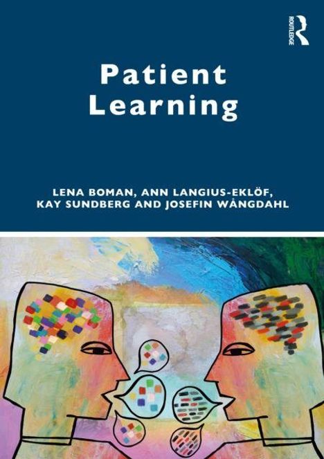 Titel: "Patient Learning". Autoren: Lena Boman, Ann Langius-Eklöf, Kay Sundberg, Josefin Wängdahl. Illustration zweier Köpfe im Dialog.