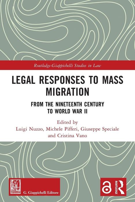 "Legal Responses to Mass Migration" ist der Titel, mit Autoren- und Herausgebernamen. Grauer Hintergrund mit weißen Linien.