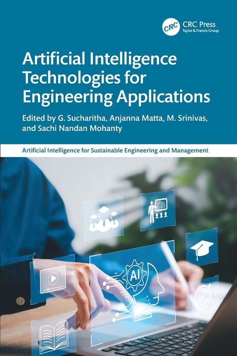 "Artificial Intelligence Technologies for Engineering Applications" steht oben. Darunter eine Hand mit digitalen Symbolen.