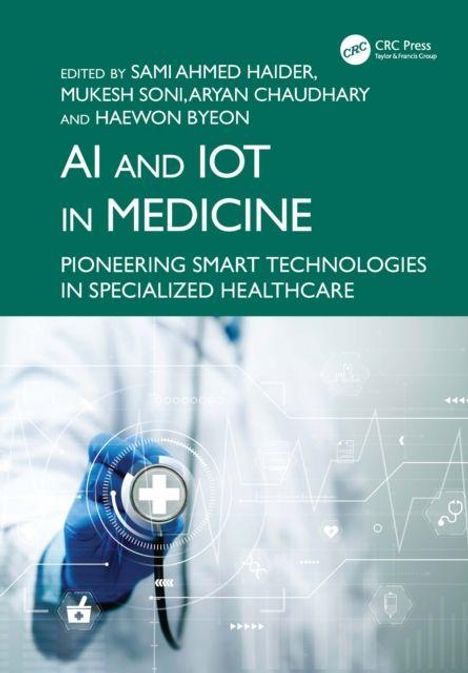 „AI and IoT in Medicine: Pioneering Smart Technologies in Specialized Healthcare“. Arzt in Schutzkleidung mit digitalem Symbol.