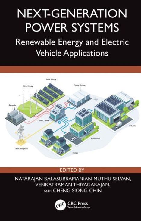 Titel: Next-Generation Power Systems. Ein schematisches Bild zeigt erneuerbare Energieanlagen wie Wind- und Solarenergie.