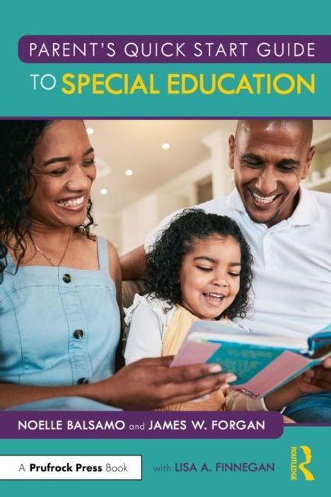 „Parent’s Quick Start Guide to Special Education“ steht oben. Ein fröhliches Paar liest mit einem Kind auf einem Sofa.