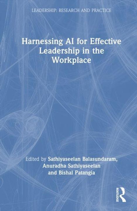 "Harnessing AI for Effective Leadership in the Workplace", oben auf blaue Strukturmuster, unten drei Herausgeber genannt.
