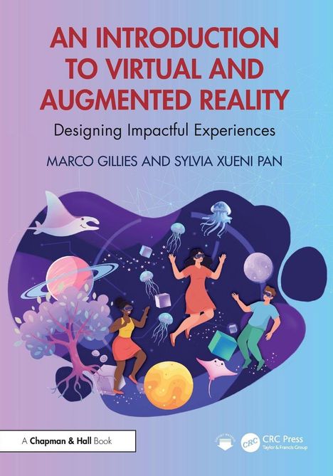 Titel: "An Introduction to Virtual and Augmented Reality". Bunte Illustration von Menschen mit VR-Brillen, umgeben von Planeten und Quallen.