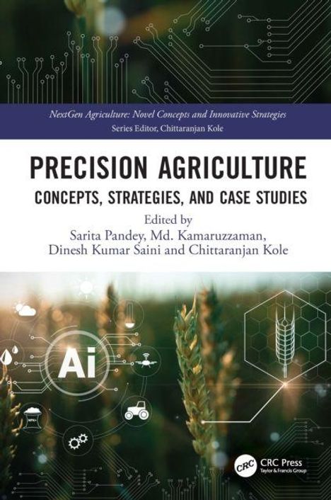 „Precision Agriculture: Concepts, Strategies, and Case Studies“; Gestaltungselemente: Pflanzen, technische Symbole.