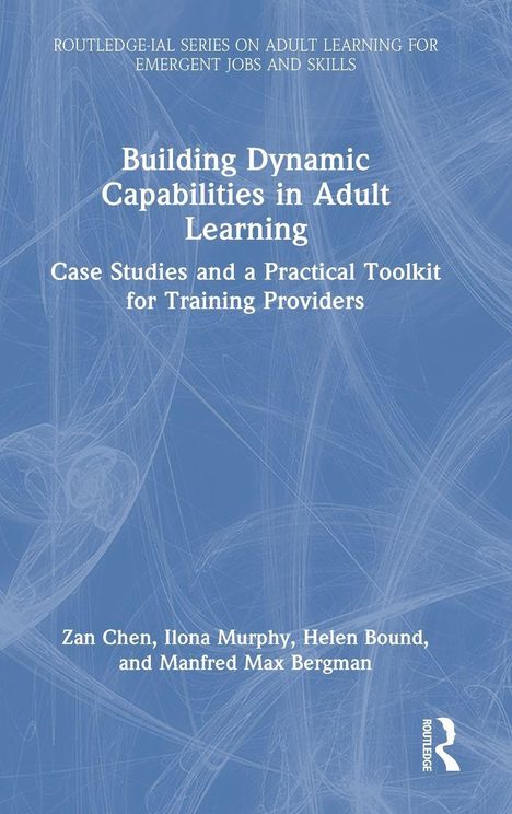 Text: "Building Dynamic Capabilities in Adult Learning". Untertitel und Autoren. Blaue Abdeckung mit weißen Linien.