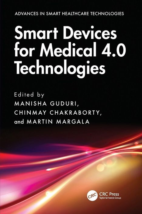"Smart Devices for Medical 4.0 Technologies" steht in großen weißen Buchstaben. Unten bunte, dynamische Linien.