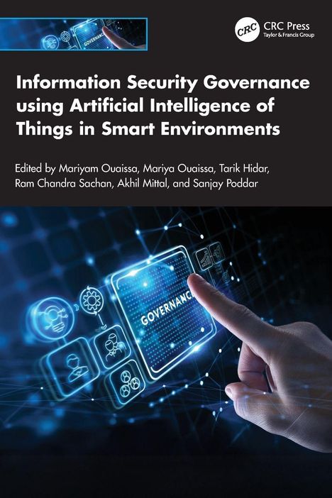 Titel: "Information Security Governance using Artificial Intelligence of Things in Smart Environments". Eine Hand berührt ein virtuellen "Governance"-Button.