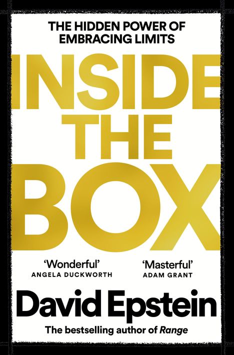 Titel: "INSIDE THE BOX" in Gelb. Text: "The hidden power of embracing limits". Autor: David Epstein.