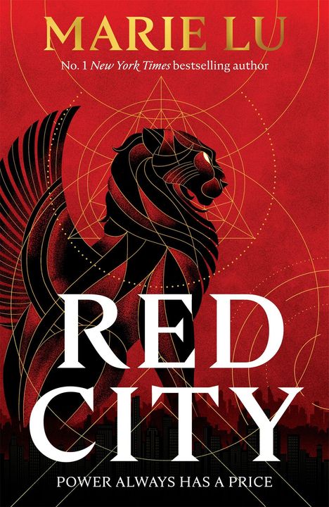 „RED CITY. POWER ALWAYS HAS A PRICE.“ zeigt eine stilisierte schwarze Löwenfigur vor rotem Hintergrund.