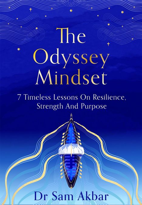 "The Odyssey Mindset", darunter "7 Timeless Lessons On Resilience, Strength And Purpose". Illustration eines Bootes auf Wellen.