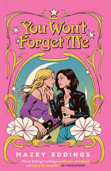 „You Won't Forget Me“, „Mazey Eddings“, Illustration: Zwei Frauen, eine mit Gitarre, die andere hält ein Mikrofon.