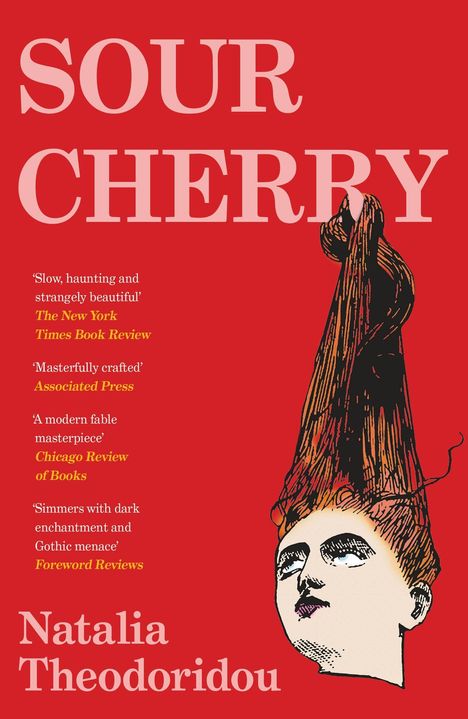 "SOUR CHERRY" steht groß oben. Rezensionen darunter. Bild einer gezeichneten Frau mit hochgesteckten Haaren rechts.