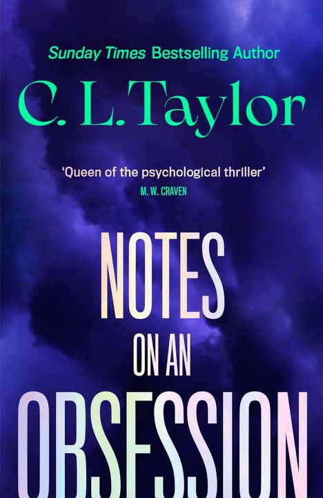 „C. L. Taylor“, „NOTES ON AN OBSESSION“. Violetter Hintergrund mit Nebel oder Wolken-Optik.