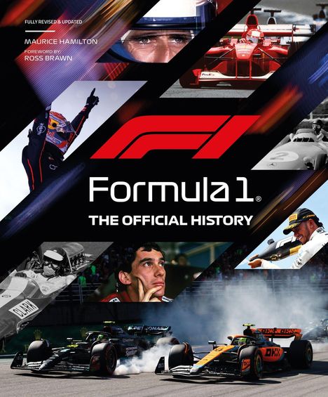 „Formula 1: The Official History“. Bilder von Rennfahrern, Autos, darunter ein Formel-1-Logo und ein jubelnder Fahrer.