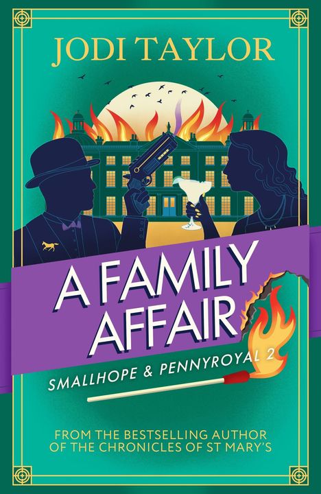 "A Family Affair" ist der Titel. Zwei Silhouetten, eine mit Hut und Pistole, die andere mit Cocktailglas, vor brennendem Gebäude.