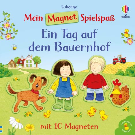 Ein Tag auf dem Bauernhof. Mit 10 Magneten. Zwei Kinder, ein Hund, Hühner, Enten und eine bäuerliche Kulisse.