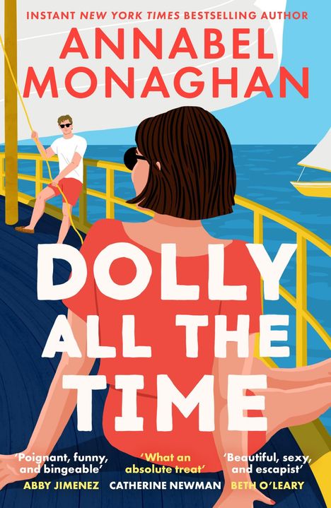 "Dolly All the Time", Annabel Monaghan. Moderne Illustration: Personen auf einem Boot, Frau schaut aufs Meer.