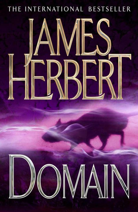 Text: "THE INTERNATIONAL BESTSELLER", "JAMES HERBERT", "DOMAIN".  
Illustration: Dunkles Bild mit Schatten eines Tieres.