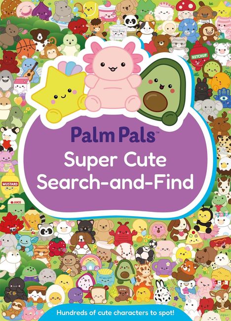 „Palm Pals, Super Cute Search-and-Find. Cover coming soon.“ Weißer Text auf lila Hintergrund.