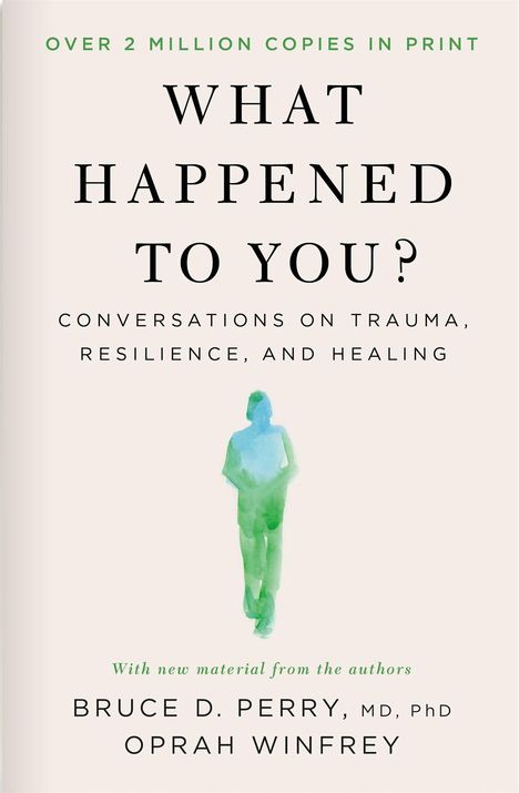 „OVER 2 MILLION COPIES IN PRINT”. Titel: „What Happened to You?”. Autor: Bruce D. Perry und Oprah Winfrey. Aquarellfigur.