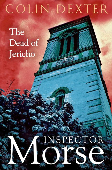 **The Dead of Jericho** und **Inspector Morse**. Im Hintergrund ein großer Turm vor rotem Himmel, umgeben von Pflanzen.