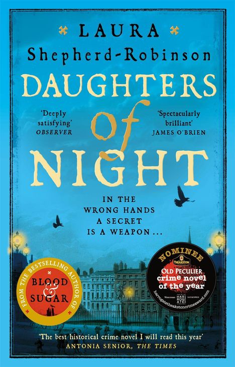 Buchtitel: "Daughters of Night" von Laura Shepherd-Robinson, mit Zitaten und Auszeichnungen unterschieden.
