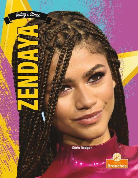 "ZENDAYA" steht vertikal auf gelbem Band, "Today's Stars" darüber. Darunter ein Gesicht mit geflochtenem Haar.