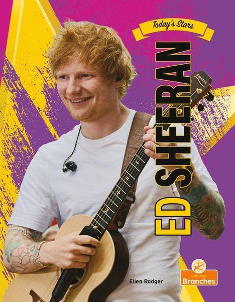 Text: "Today's Stars", "Ed Sheeran". Eine lächelnde Person mit Gitarre vor einem farbenfrohen Hintergrund.