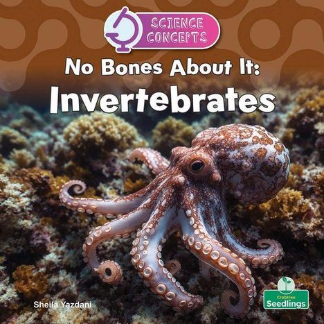„No Bones About It: Invertebrates“ steht über einem Oktopus vor Korallen. Oben links „SCIENCE CONCEPTS“. Unten Name der Autorin.