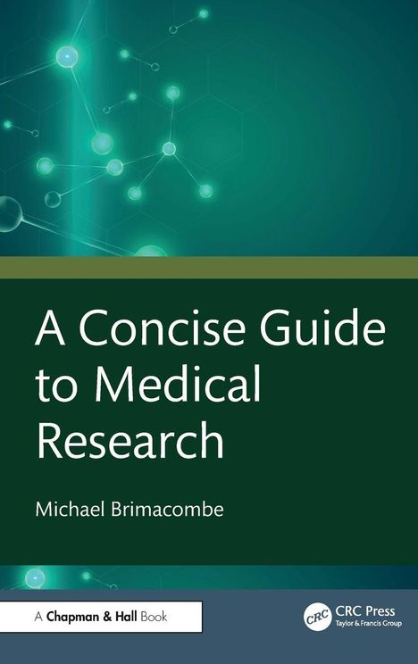 Text: "A Concise Guide to Medical Research" und "Michael Brimacombe". Blaues Cover mit abstrakten Linien.