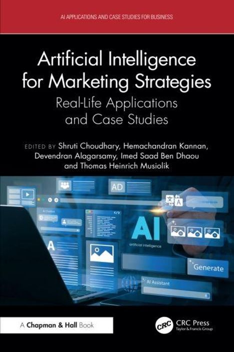 Titel: "Artificial Intelligence for Marketing Strategies". 
Editoren: Shruti Choudhary et al. 
Technologie-Szene mit Bildschirmen.