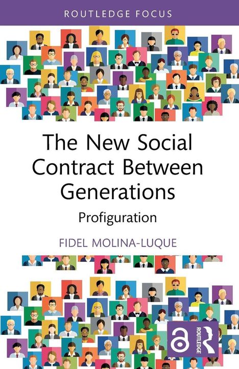 "The New Social Contract Between Generations: Profiguration" von Fidel Molina-Luque. Bunte Illustrationen von Menschen.

