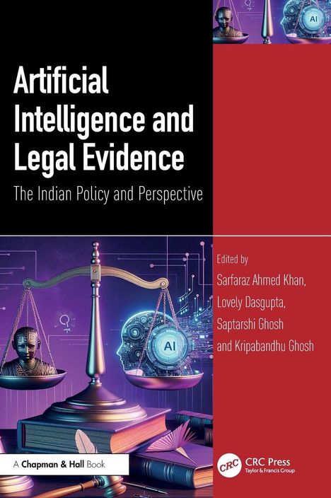 Titel: "Artificial Intelligence and Legal Evidence: The Indian Policy and Perspective". Cover mit Justizwaage und KI-Elementen.