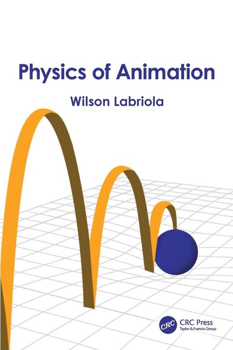 „Physics of Animation“ von Wilson Labriola. Gitterhintergrund mit einer springenden Kugel und farbigen Kurven.