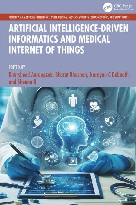"Artificial Intelligence-Driven Informatics and Medical Internet of Things". Illustration: Arzt mit Tablet, holografisches Display.
