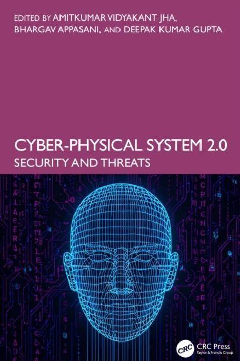 "Cyber-Physical System 2.0: Security and Threats", rote Schrift, Netzwerk-Gesicht und Schaltkreis-Hintergrund in Blau.