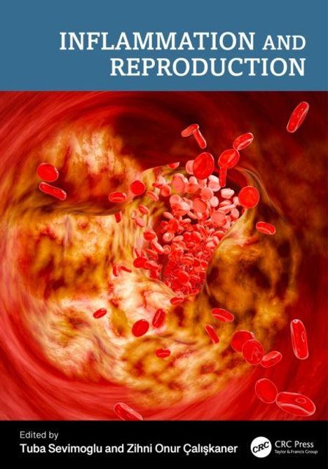 „INFLAMMATION AND REPRODUCTION“, rote Blutkörperchen in einem Wirbel; Illustration mit blauem Titelbalken.