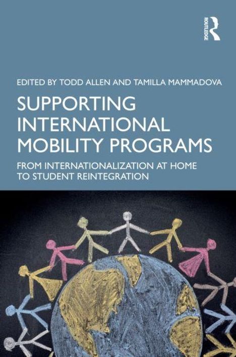 Buchtitel: "Supporting International Mobility Programs". Bunte Kreidezeichnungen von Menschen und Globus darunter.