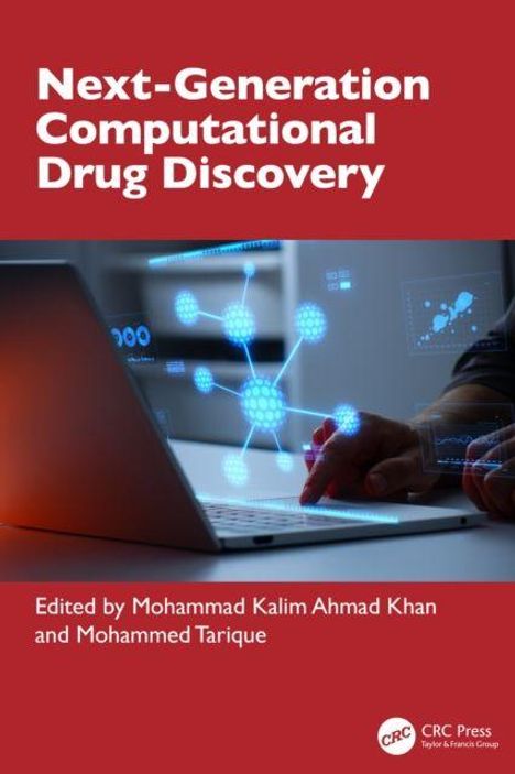 "Next-Generation Computational Drug Discovery". Zwei Hände auf Laptop, Netzwerkvisualisierung auf Bildschirm.