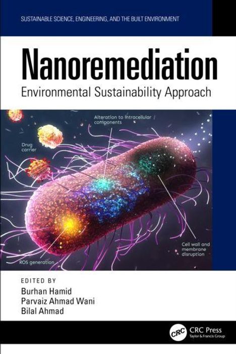 Ein Buchcover mit dem Titel "Nanoremediation: Environmental Sustainability Approach". Illustration eines bunten Mikroskops.