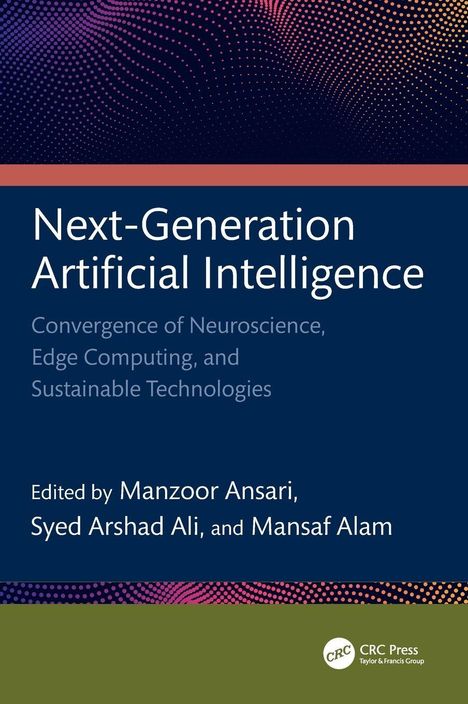 „Next-Generation Artificial Intelligence“ oben, blaues Feld mit Autorenangabe. Hintergrund abstrakte Punkte in Pink und Lila.