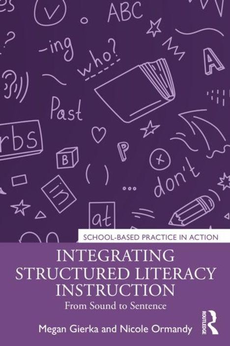 "INTEGRATING STRUCTURED LITERACY INSTRUCTION" steht groß; darunter viele Kritzeleien: Buch, Buchstaben, Sterne, Pfeile.