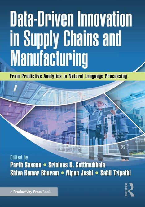 „Data-Driven Innovation in Supply Chains and Manufacturing“ Buchcover; zeigt Personen in einer Fabrikumgebung.