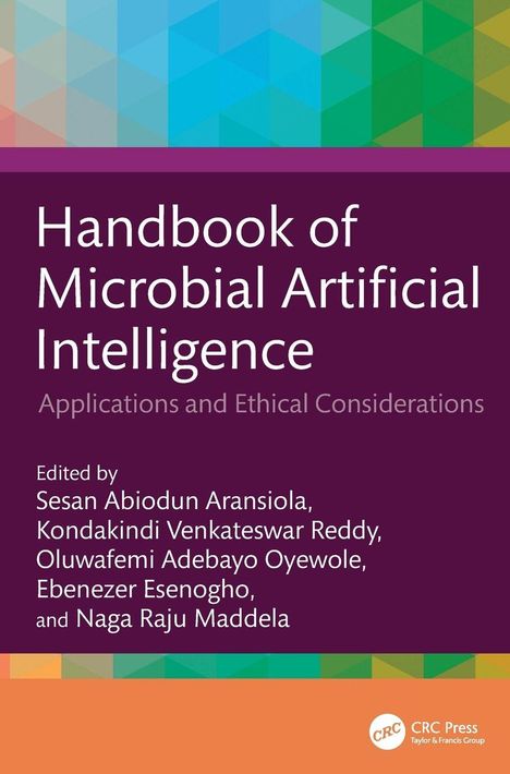 Buchtitel: "Handbook of Microbial Artificial Intelligence". Geometrisches, buntes Muster oben und unten.