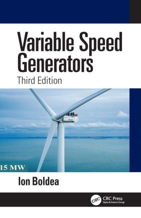 „Variable Speed Generators“, „Third Edition“, „15 MW“, „Ion Boldea“. Windturbine über einem Meereshorizont.